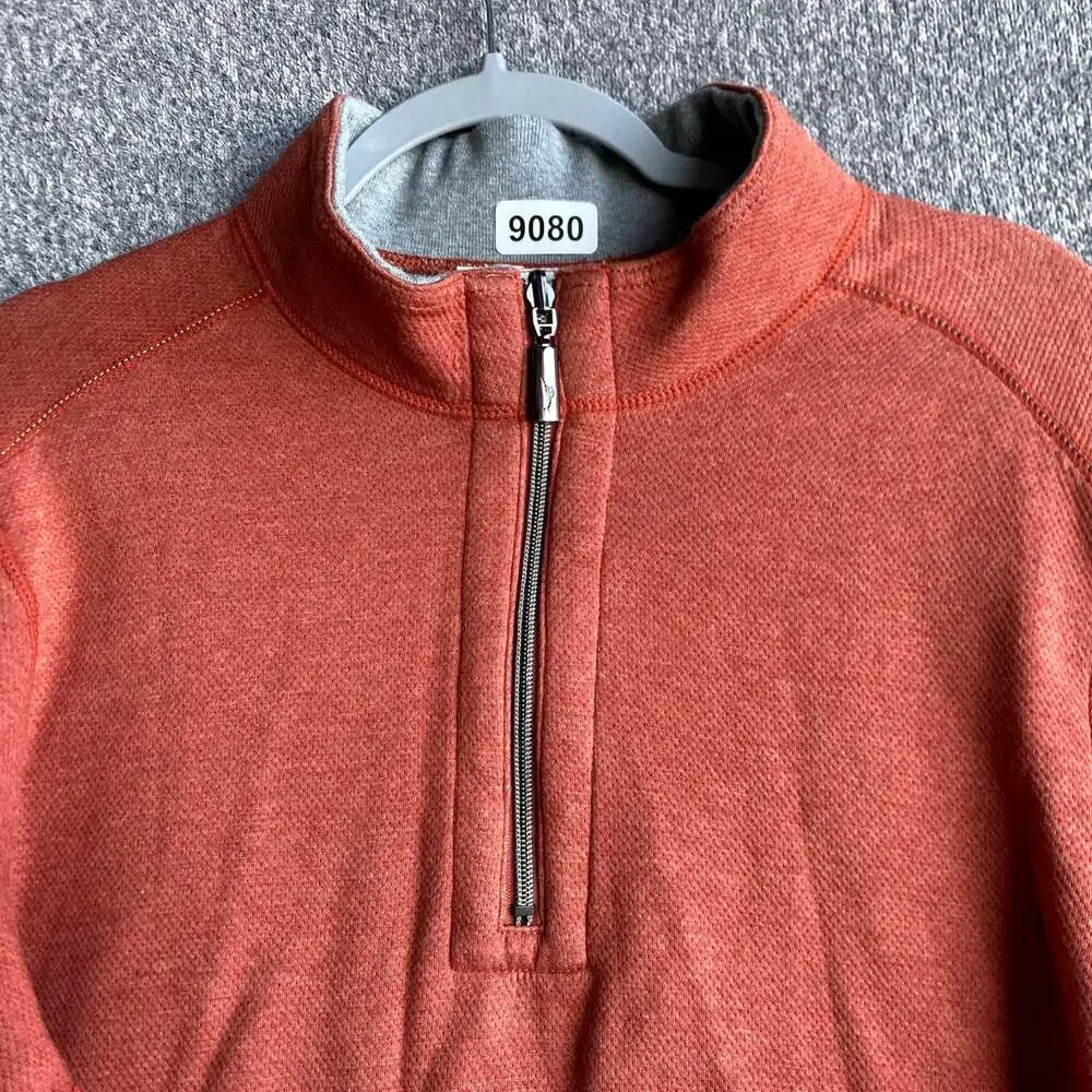 Tommy Bahama Men's Size Medium Orange Long Sleeve 1/4 Zip Pullover Sweater